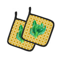 Broccoli on Basketweave Pot Holder Set of 2 Heat Resistant Quilted Hot Pads 7.5 x 7.5 Inch, Insulated Kitchen Trivets for Cooking & Baking