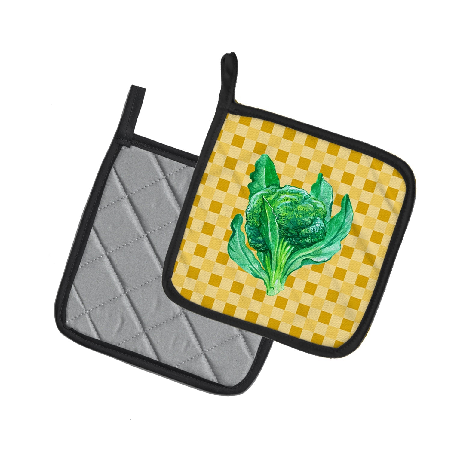 Broccoli on Basketweave Pot Holder Set of 2 Heat Resistant Quilted Hot Pads 7.5 x 7.5 Inch, Insulated Kitchen Trivets for Cooking & Baking