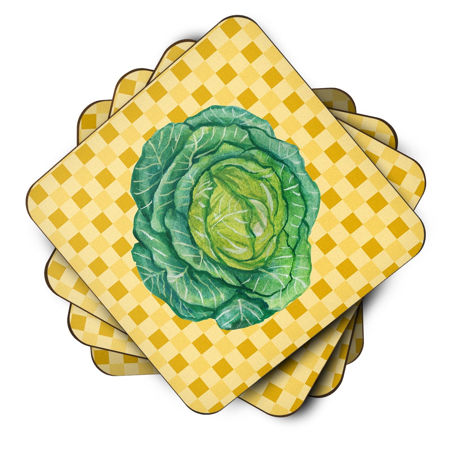 Cabbage on Basketweave Foam Coasters Set of 4 Cup Coasters for Indoor Outdoor, Tabletop Protection, Anti Slip, Mouse pad Material