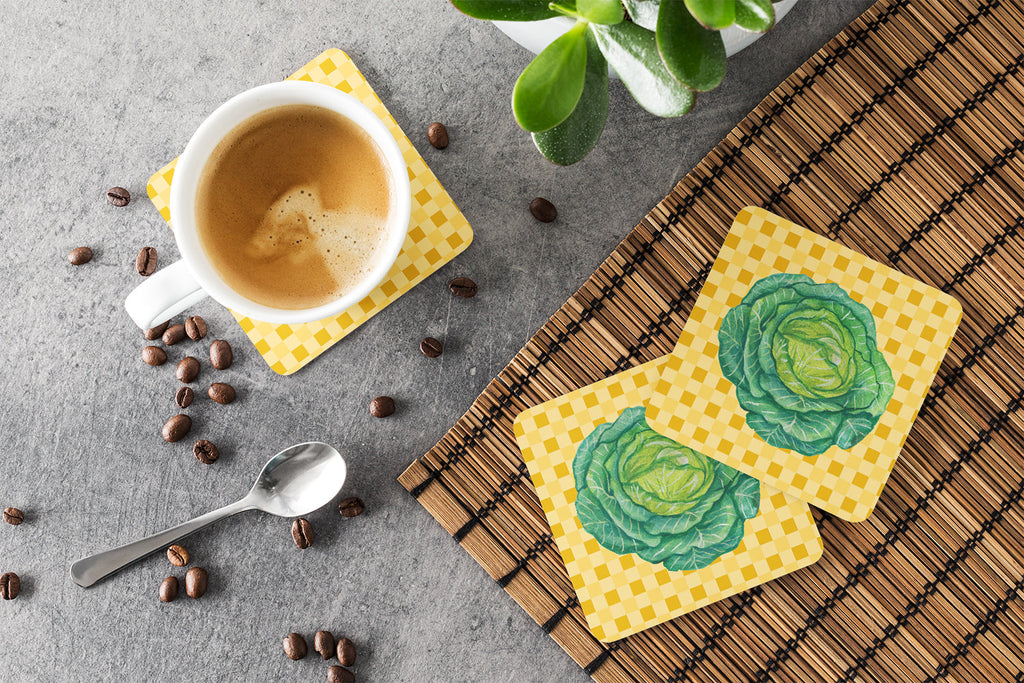 Cabbage on Basketweave Foam Coasters Set of 4 Cup Coasters for Indoor Outdoor, Tabletop Protection, Anti Slip, Mouse pad Material