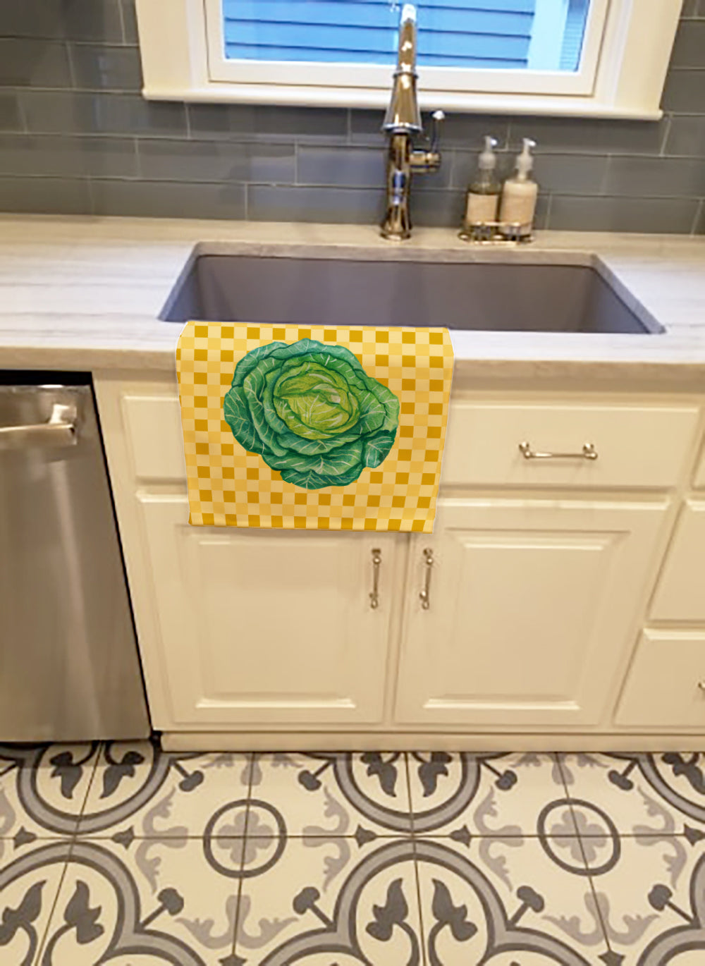 Cabbage on Basketweave Kitchen Towel Velour Plush Front and Cotton Loop Back Machine Washable