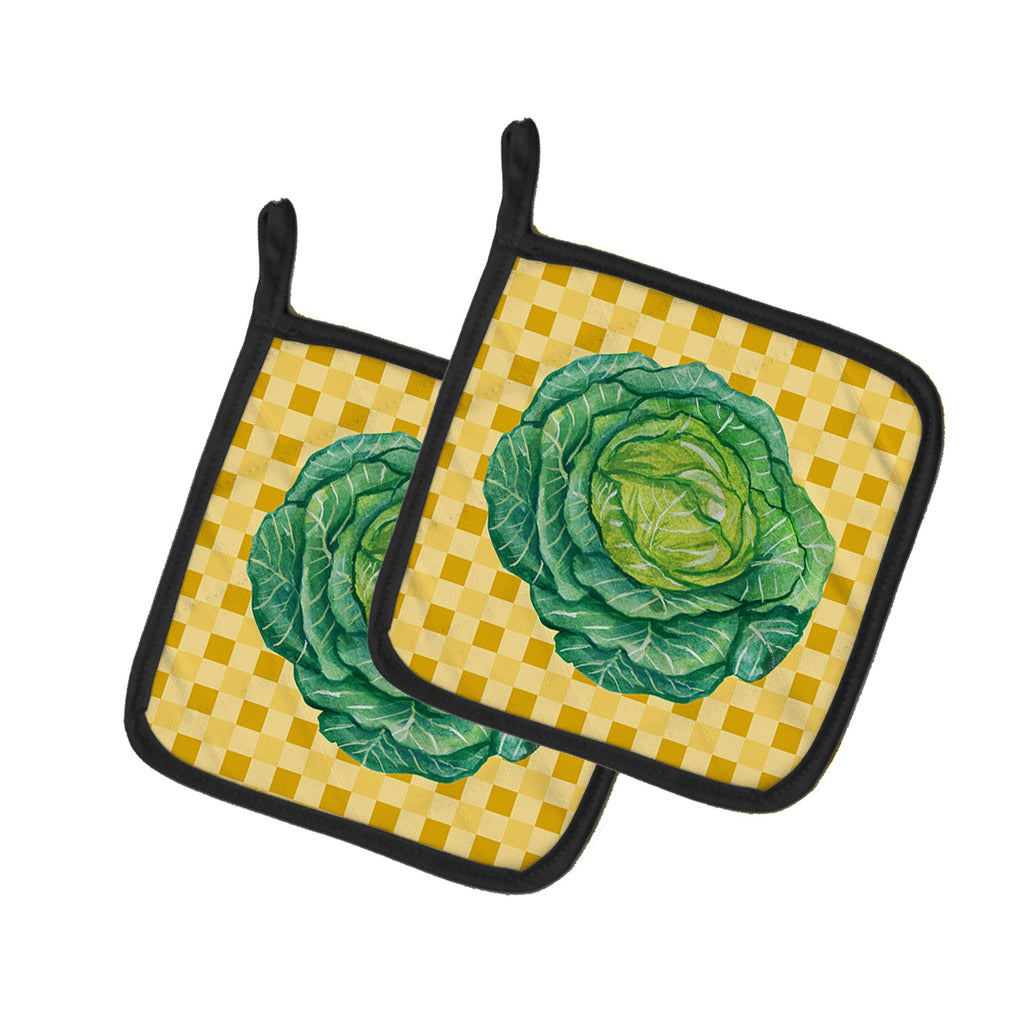 Cabbage on Basketweave Pot Holder Set of 2 Heat Resistant Quilted Hot Pads 7.5 x 7.5 Inch, Insulated Kitchen Trivets for Cooking & Baking