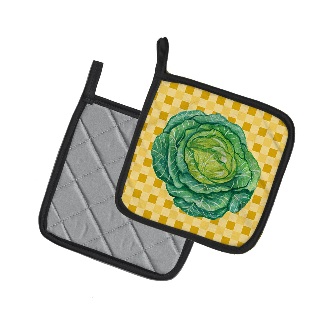 Cabbage on Basketweave Pot Holder Set of 2 Heat Resistant Quilted Hot Pads 7.5 x 7.5 Inch, Insulated Kitchen Trivets for Cooking & Baking