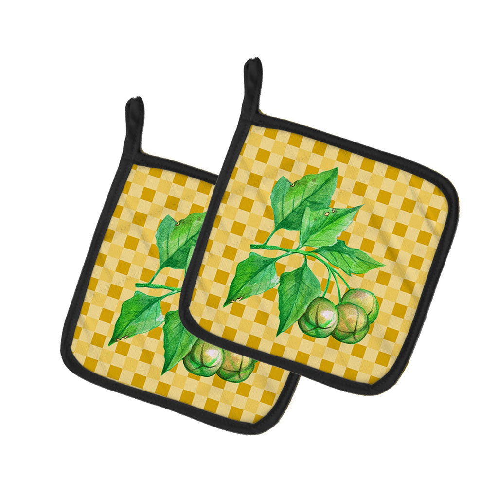 Candlenut on Basketweave Pot Holder Set of 2 Heat Resistant Quilted Hot Pads 7.5 x 7.5 Inch, Insulated Kitchen Trivets for Cooking & Baking