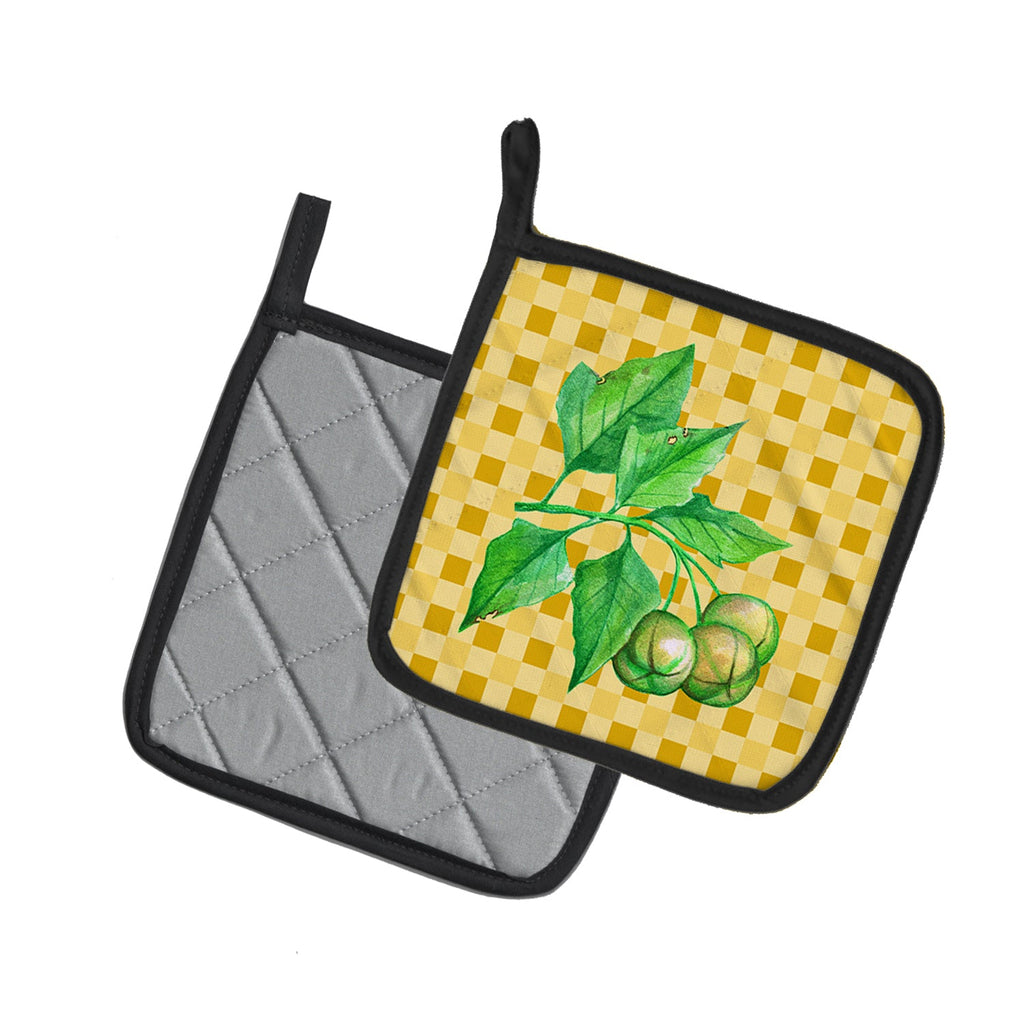 Candlenut on Basketweave Pot Holder Set of 2 Heat Resistant Quilted Hot Pads 7.5 x 7.5 Inch, Insulated Kitchen Trivets for Cooking & Baking