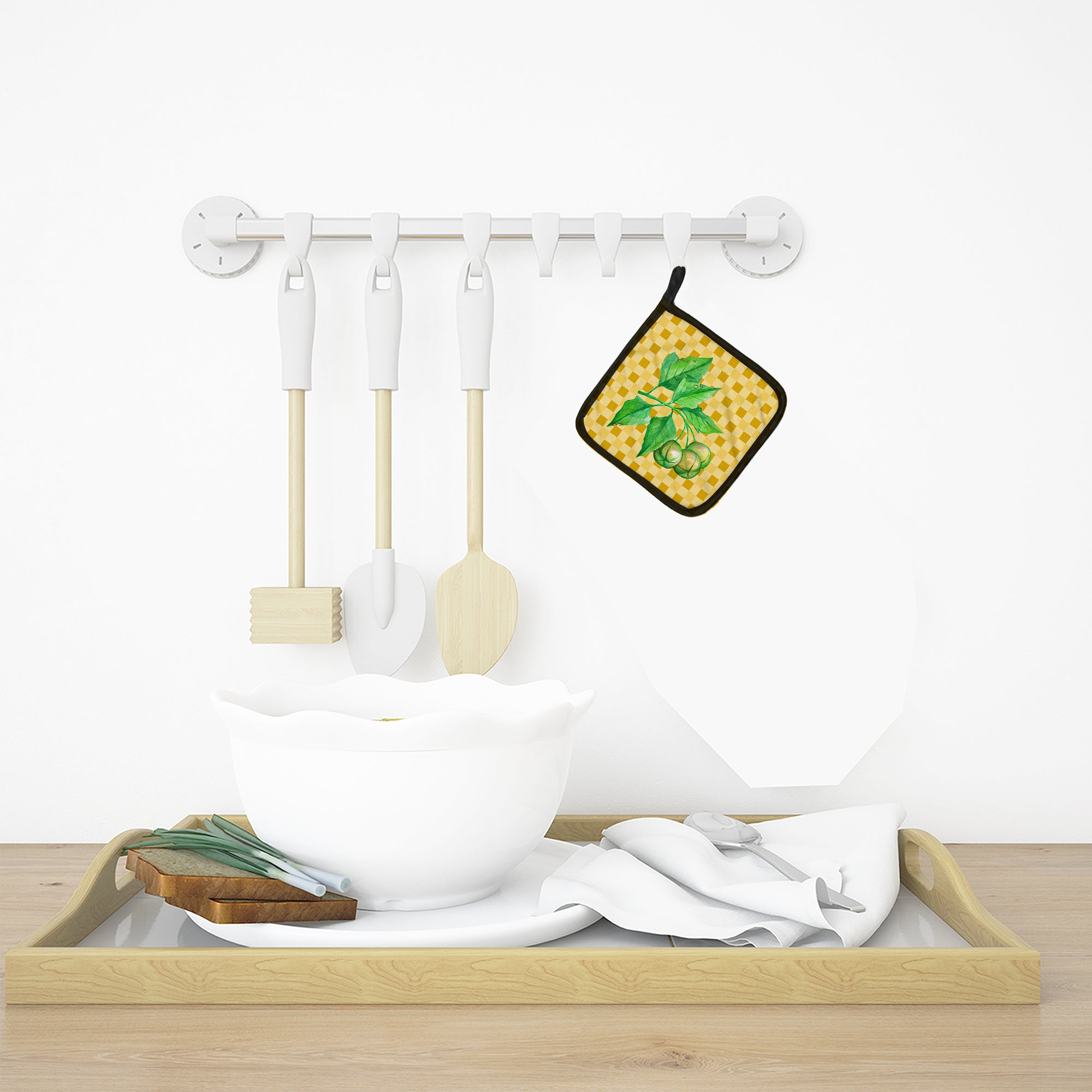 Candlenut on Basketweave Pot Holder Set of 2 Heat Resistant Quilted Hot Pads 7.5 x 7.5 Inch, Insulated Kitchen Trivets for Cooking & Baking