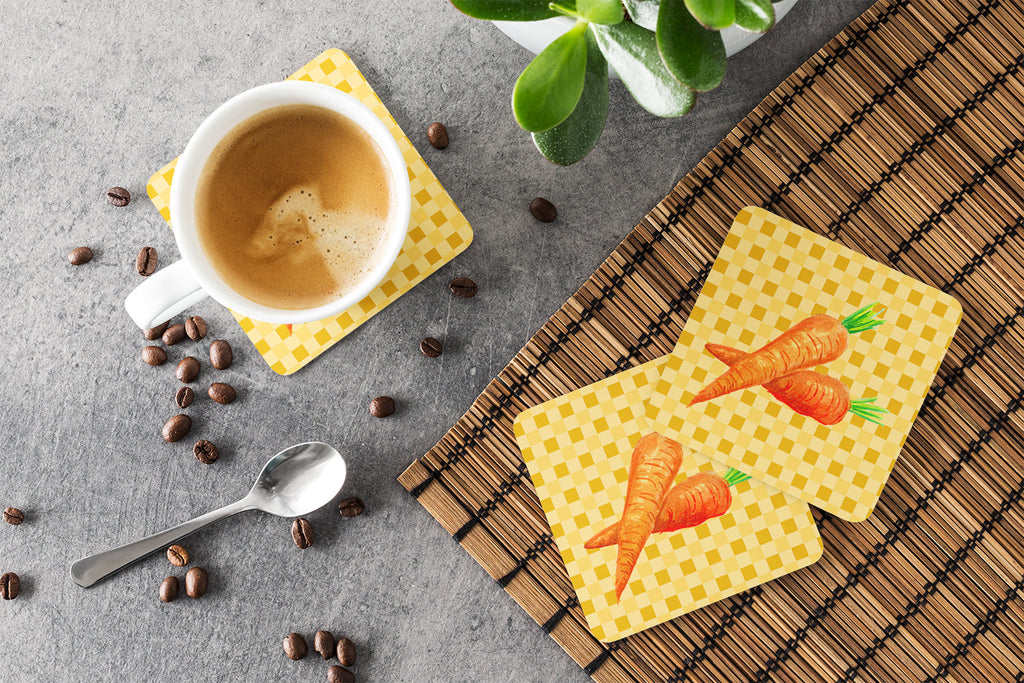 Carrots on Basketweave Foam Coasters Set of 4 Cup Coasters for Indoor Outdoor, Tabletop Protection, Anti Slip, Mouse pad Material