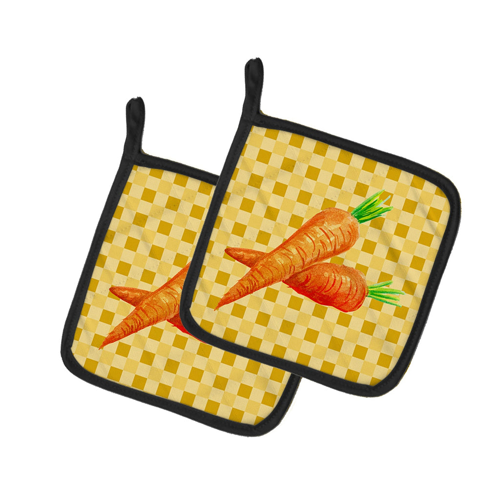 Carrots on Basketweave Pot Holder Set of 2 Heat Resistant Quilted Hot Pads 7.5 x 7.5 Inch, Insulated Kitchen Trivets for Cooking & Baking