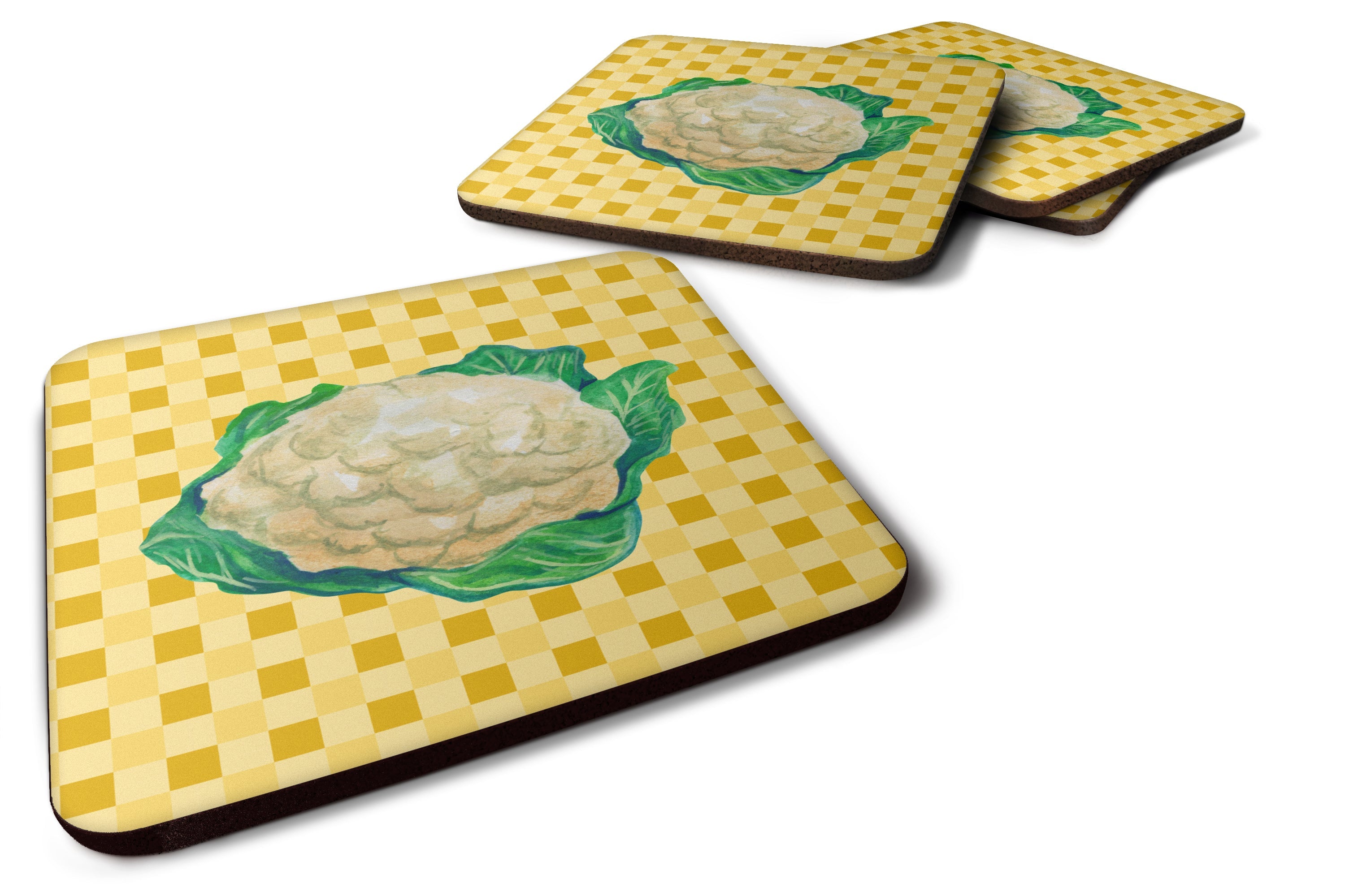 Cauliflower on Basketweave Foam Coasters Set of 4 Cup Coasters for Indoor Outdoor, Tabletop Protection, Anti Slip, Mouse pad Material