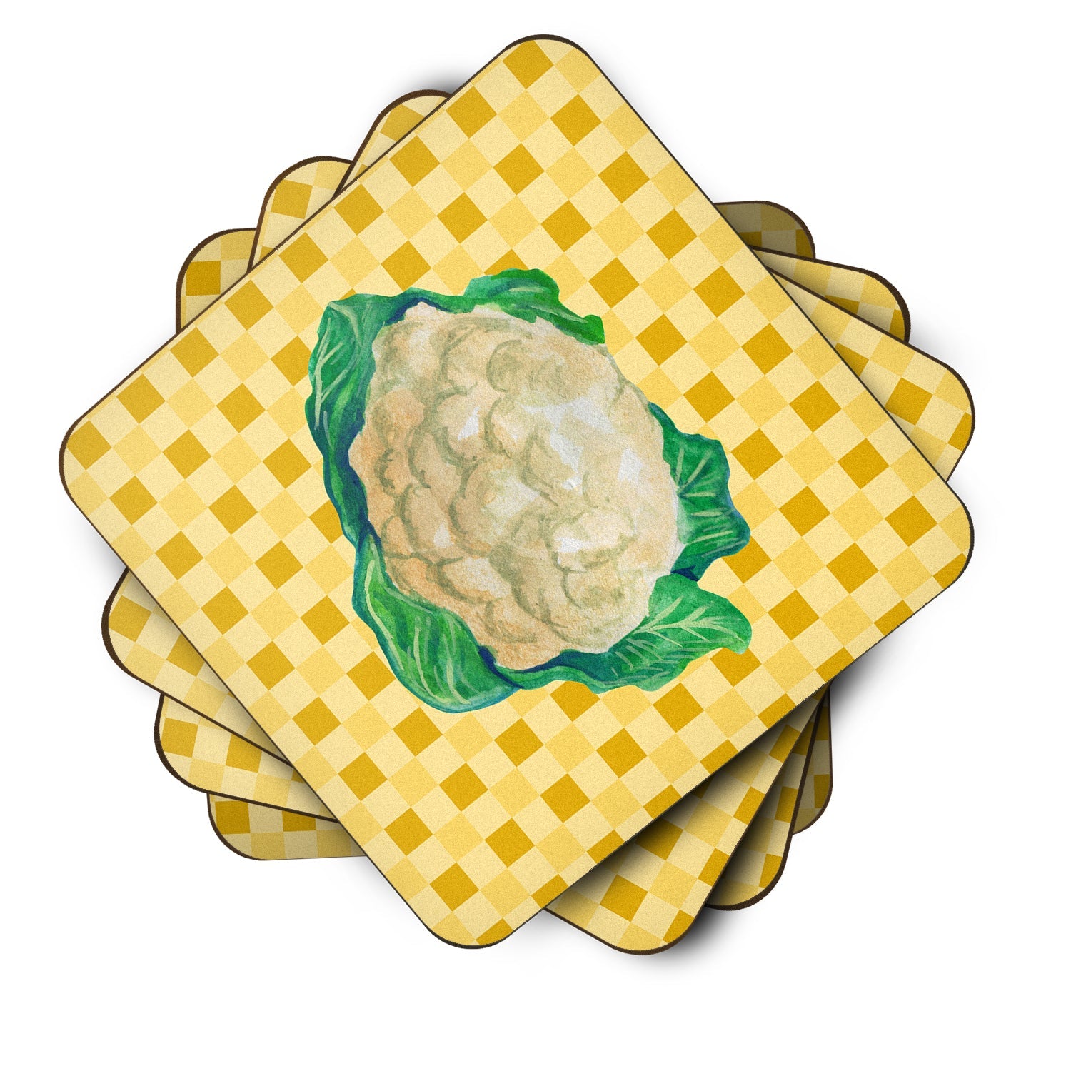 Cauliflower on Basketweave Foam Coasters Set of 4 Cup Coasters for Indoor Outdoor, Tabletop Protection, Anti Slip, Mouse pad Material