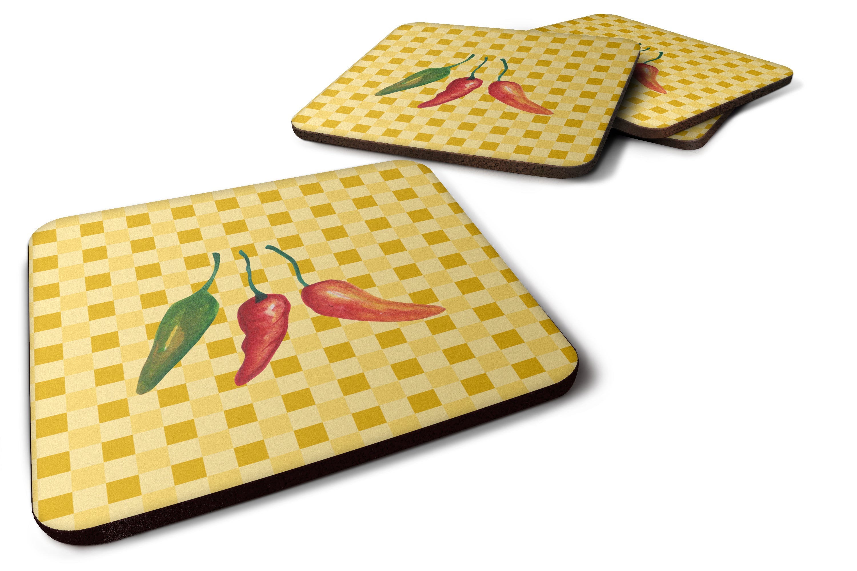 Cayenne Pepper on Basketweave Foam Coasters Set of 4 Cup Coasters for Indoor Outdoor, Tabletop Protection, Anti Slip, Mouse pad Material