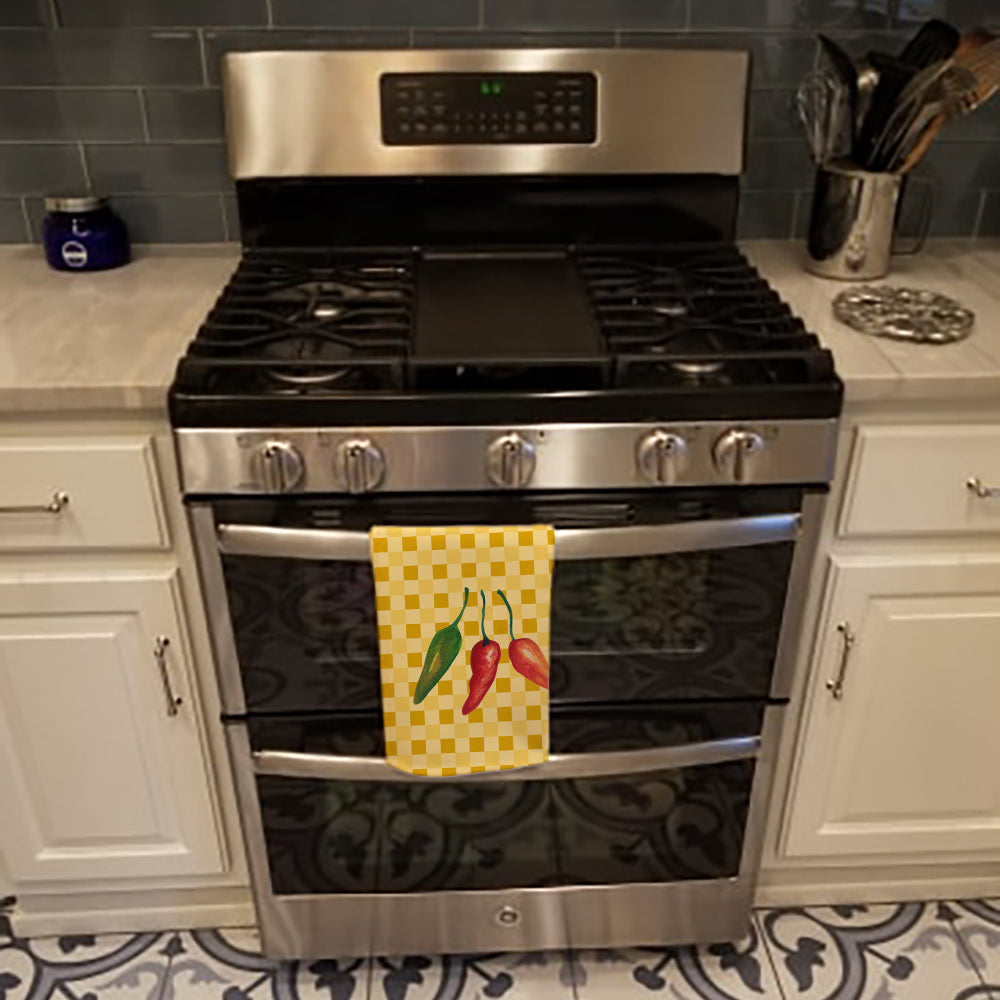 Cayenne Pepper on Basketweave Kitchen Towel Velour Plush Front and Cotton Loop Back Machine Washable