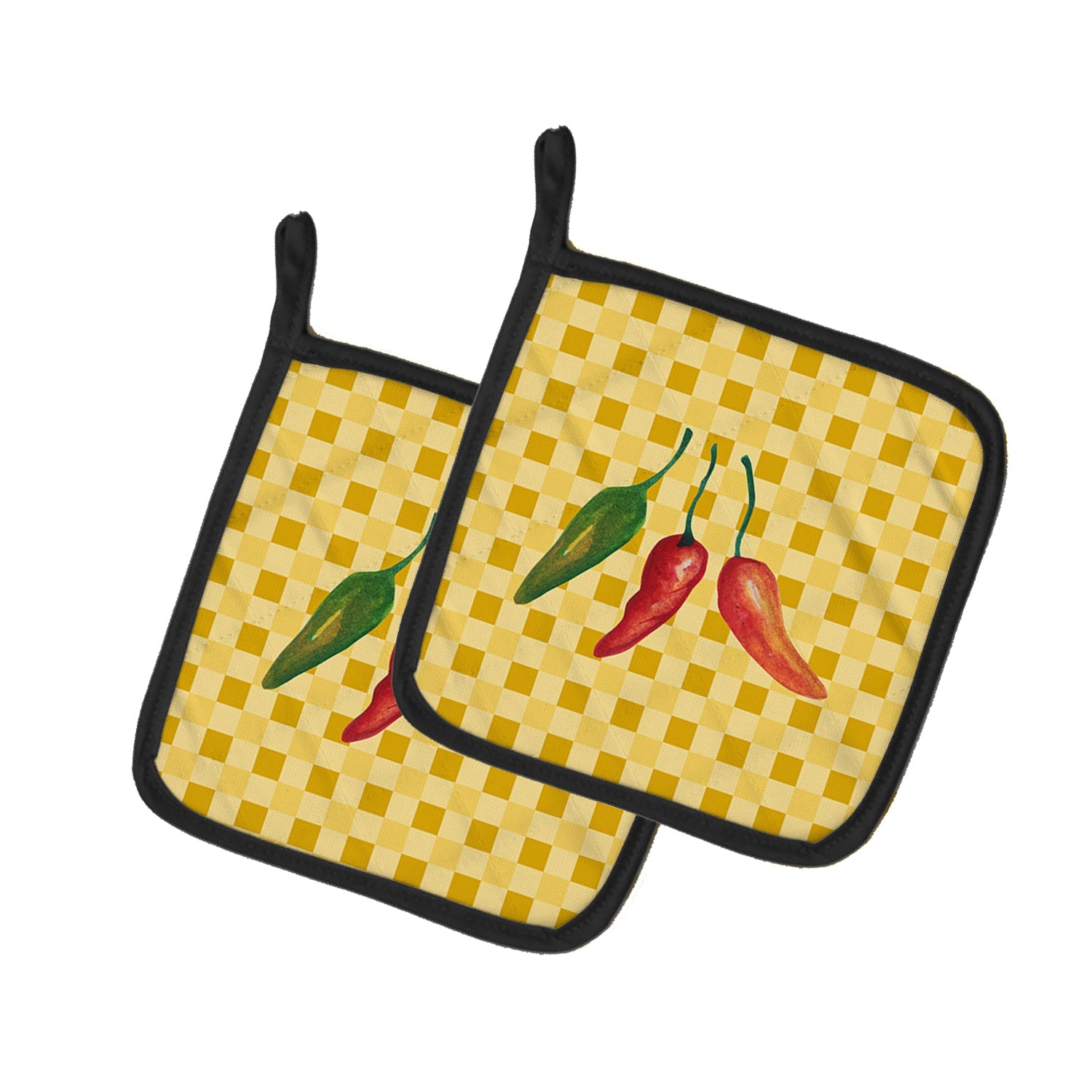 Cayenne Pepper on Basketweave Pot Holder Set of 2 Heat Resistant Quilted Hot Pads 7.5 x 7.5 Inch, Insulated Kitchen Trivets for Cooking & Baking