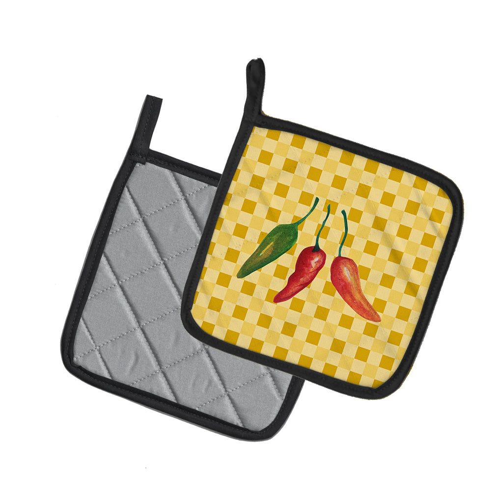 Cayenne Pepper on Basketweave Pot Holder Set of 2 Heat Resistant Quilted Hot Pads 7.5 x 7.5 Inch, Insulated Kitchen Trivets for Cooking & Baking