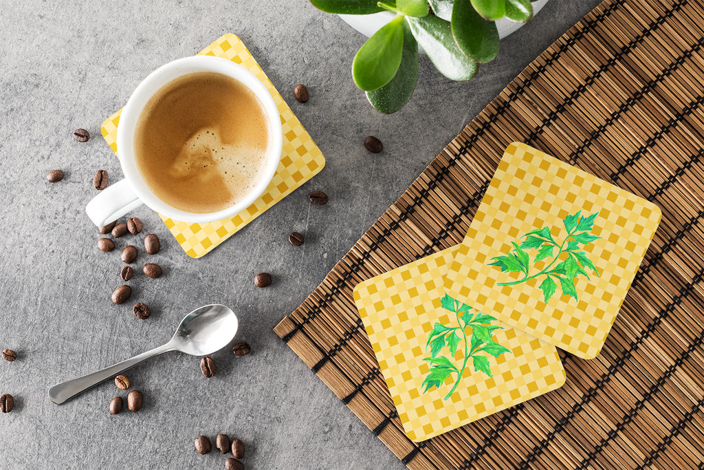 Celery on Basketweave Foam Coasters Set of 4 Cup Coasters for Indoor Outdoor, Tabletop Protection, Anti Slip, Mouse pad Material