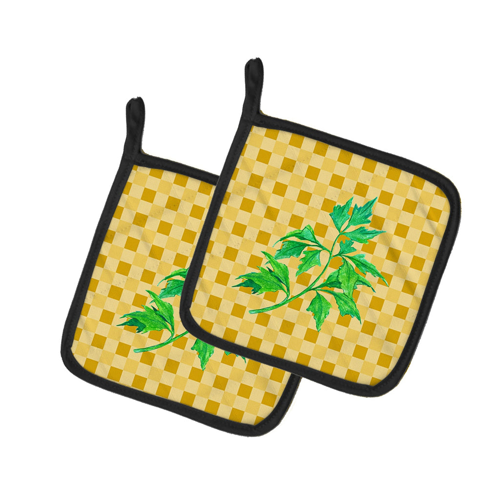 Celery on Basketweave Pot Holder Set of 2 Heat Resistant Quilted Hot Pads 7.5 x 7.5 Inch, Insulated Kitchen Trivets for Cooking & Baking