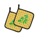 Celery on Basketweave Pot Holder Set of 2 Heat Resistant Quilted Hot Pads 7.5 x 7.5 Inch, Insulated Kitchen Trivets for Cooking & Baking