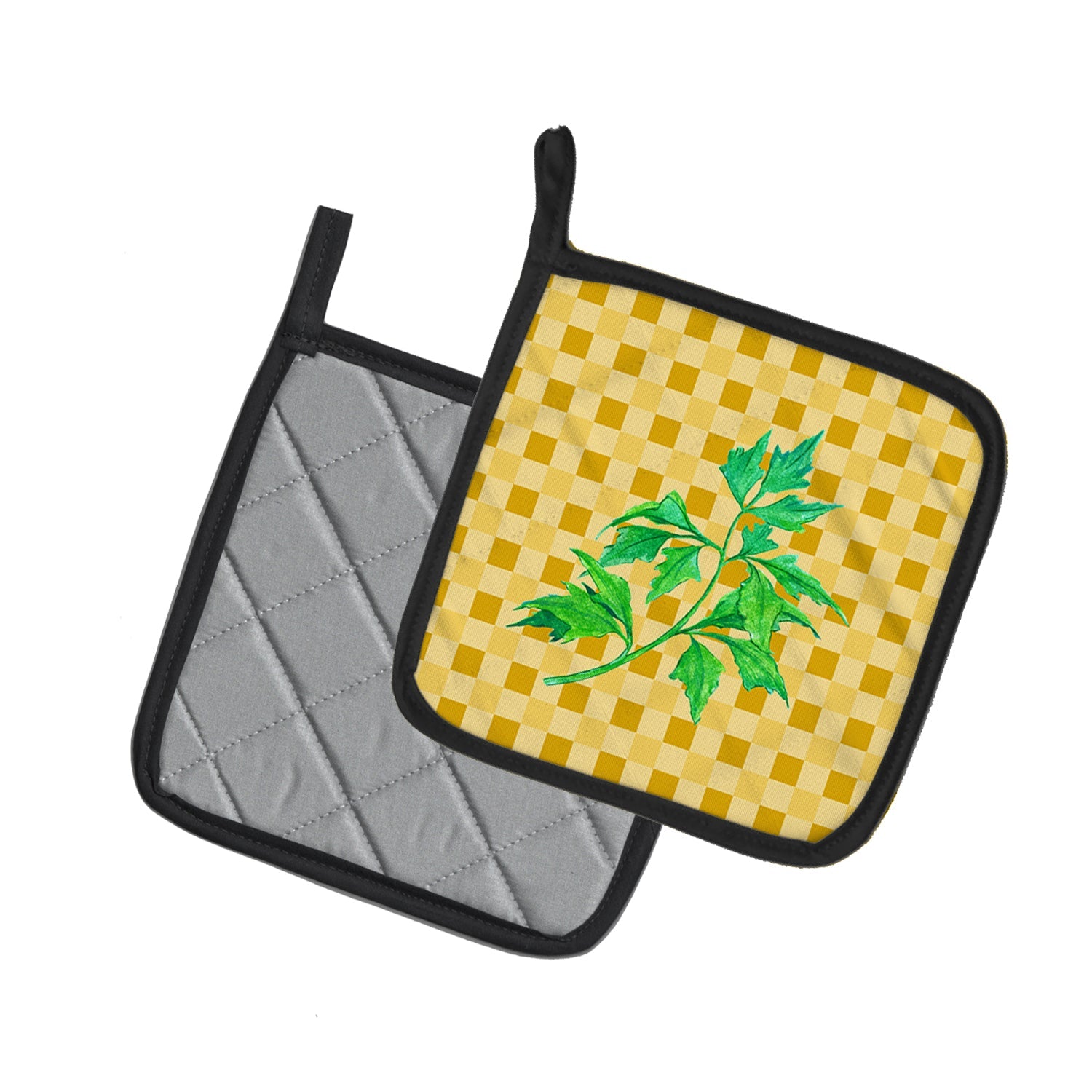 Celery on Basketweave Pot Holder Set of 2 Heat Resistant Quilted Hot Pads 7.5 x 7.5 Inch, Insulated Kitchen Trivets for Cooking & Baking