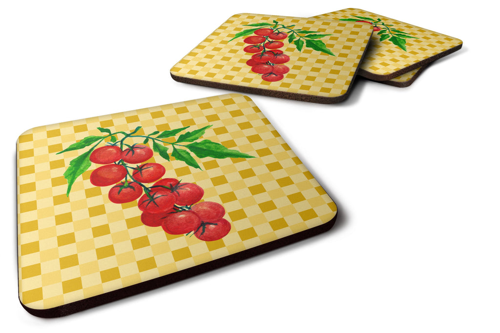 Cherry Tomato on Basketweave Foam Coasters Set of 4 Cup Coasters for Indoor Outdoor, Tabletop Protection, Anti Slip, Mouse pad Material