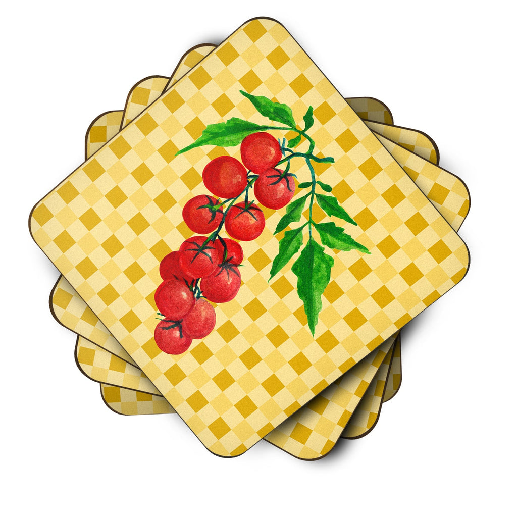 Cherry Tomato on Basketweave Foam Coasters Set of 4 Cup Coasters for Indoor Outdoor, Tabletop Protection, Anti Slip, Mouse pad Material
