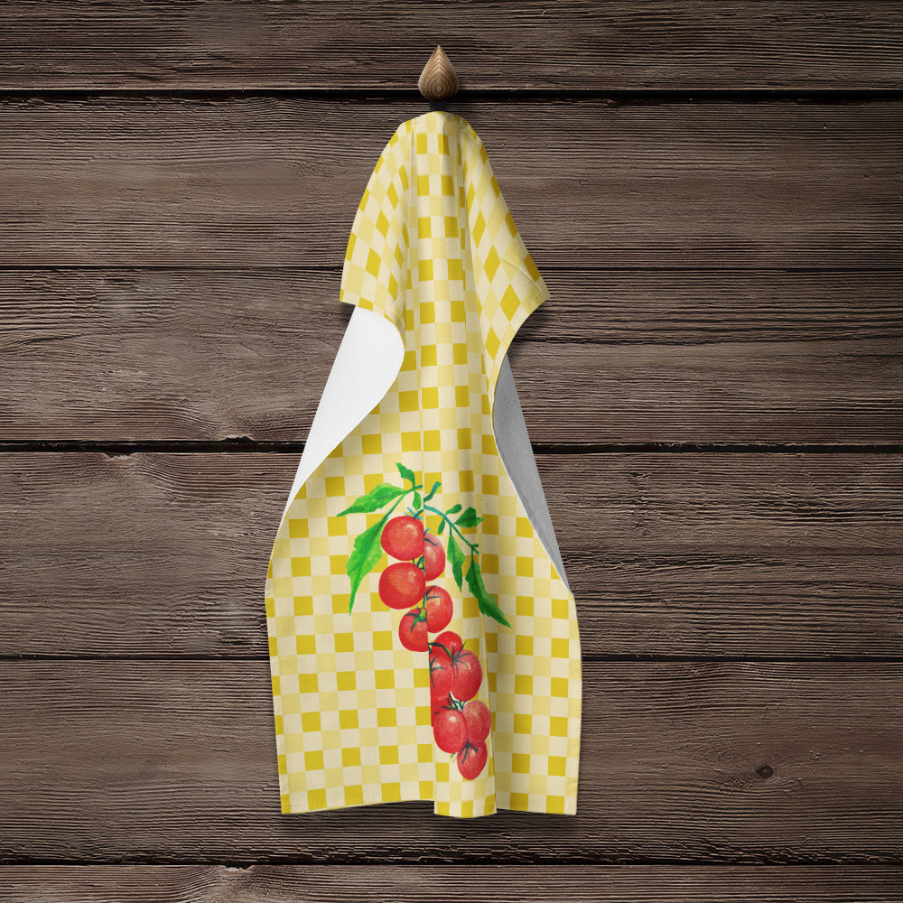 Cherry Tomato on Basketweave Kitchen Towel Velour Plush Front and Cotton Loop Back Machine Washable