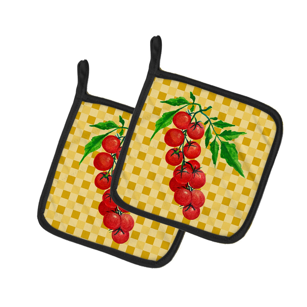 Cherry Tomato on Basketweave Pot Holder Set of 2 Heat Resistant Quilted Hot Pads 7.5 x 7.5 Inch, Insulated Kitchen Trivets for Cooking & Baking