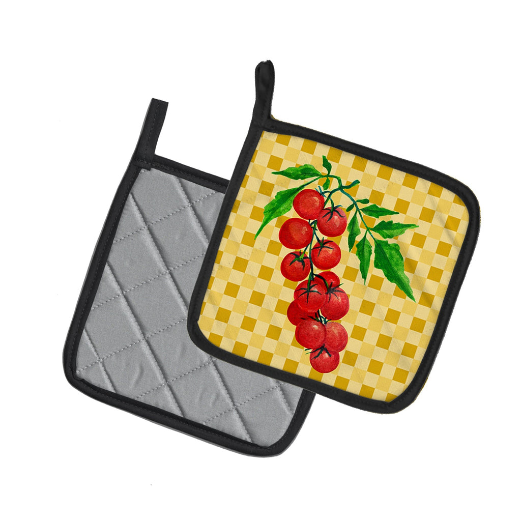 Cherry Tomato on Basketweave Pot Holder Set of 2 Heat Resistant Quilted Hot Pads 7.5 x 7.5 Inch, Insulated Kitchen Trivets for Cooking & Baking