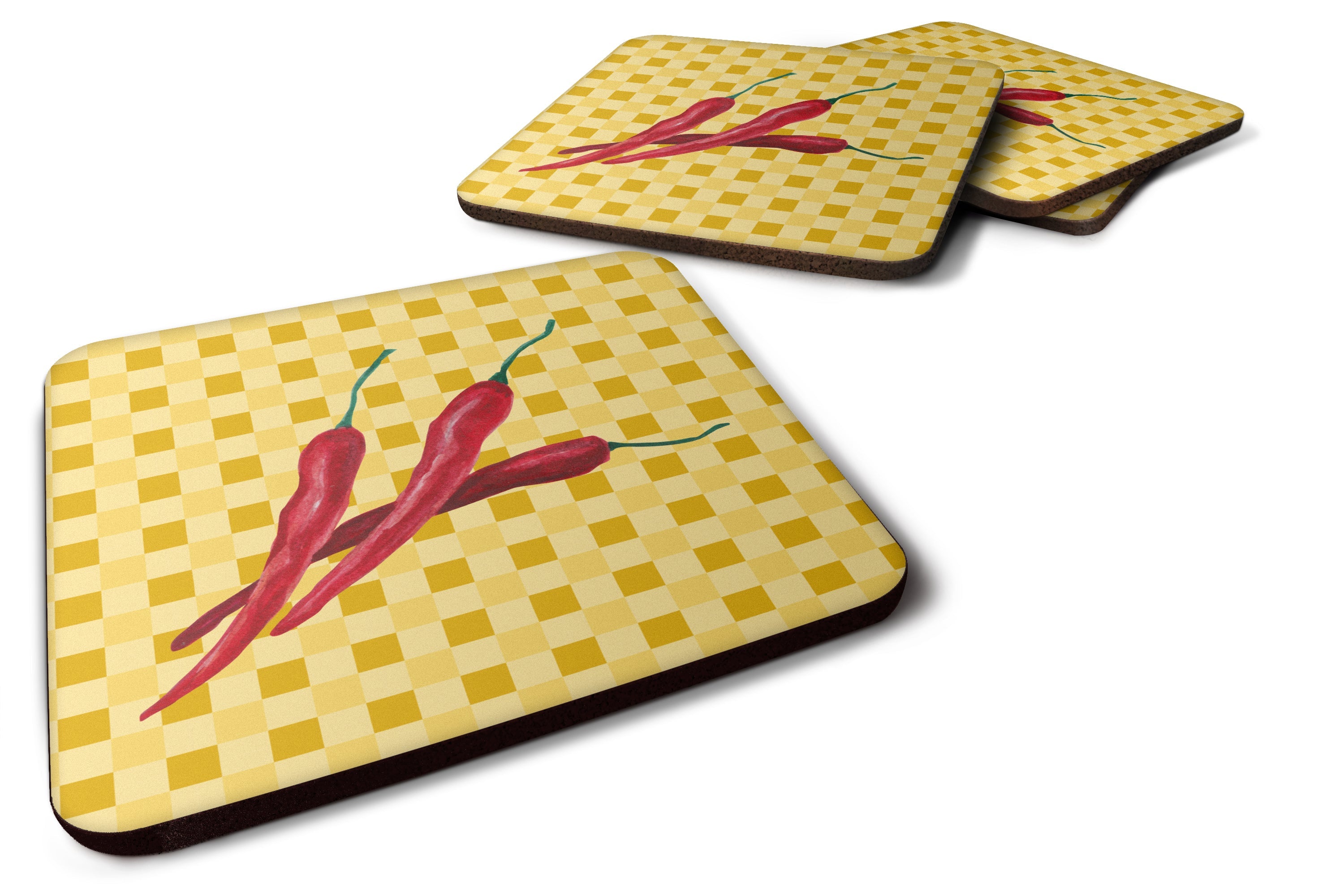 Chili Peppers on Basketweave Foam Coasters Set of 4 Cup Coasters for Indoor Outdoor, Tabletop Protection, Anti Slip, Mouse pad Material
