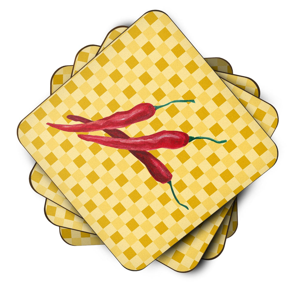 Chili Peppers on Basketweave Foam Coasters Set of 4 Cup Coasters for Indoor Outdoor, Tabletop Protection, Anti Slip, Mouse pad Material