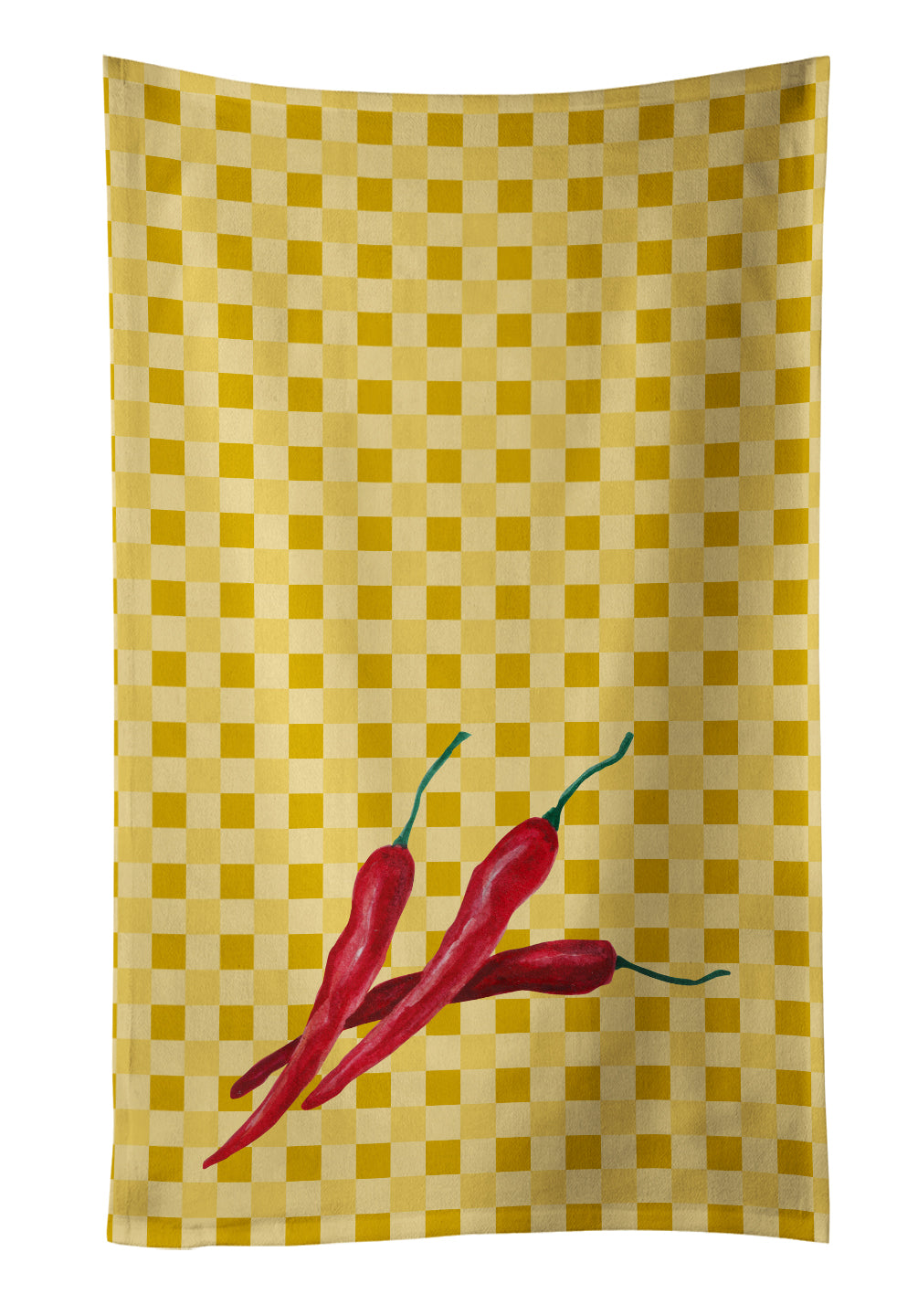 Chili Peppers on Basketweave Kitchen Towel Velour Plush Front and Cotton Loop Back Machine Washable