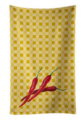 Chili Peppers on Basketweave Kitchen Towel Velour Plush Front and Cotton Loop Back Machine Washable