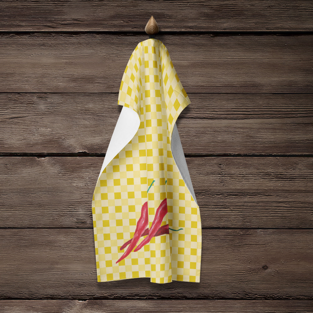 Chili Peppers on Basketweave Kitchen Towel Velour Plush Front and Cotton Loop Back Machine Washable