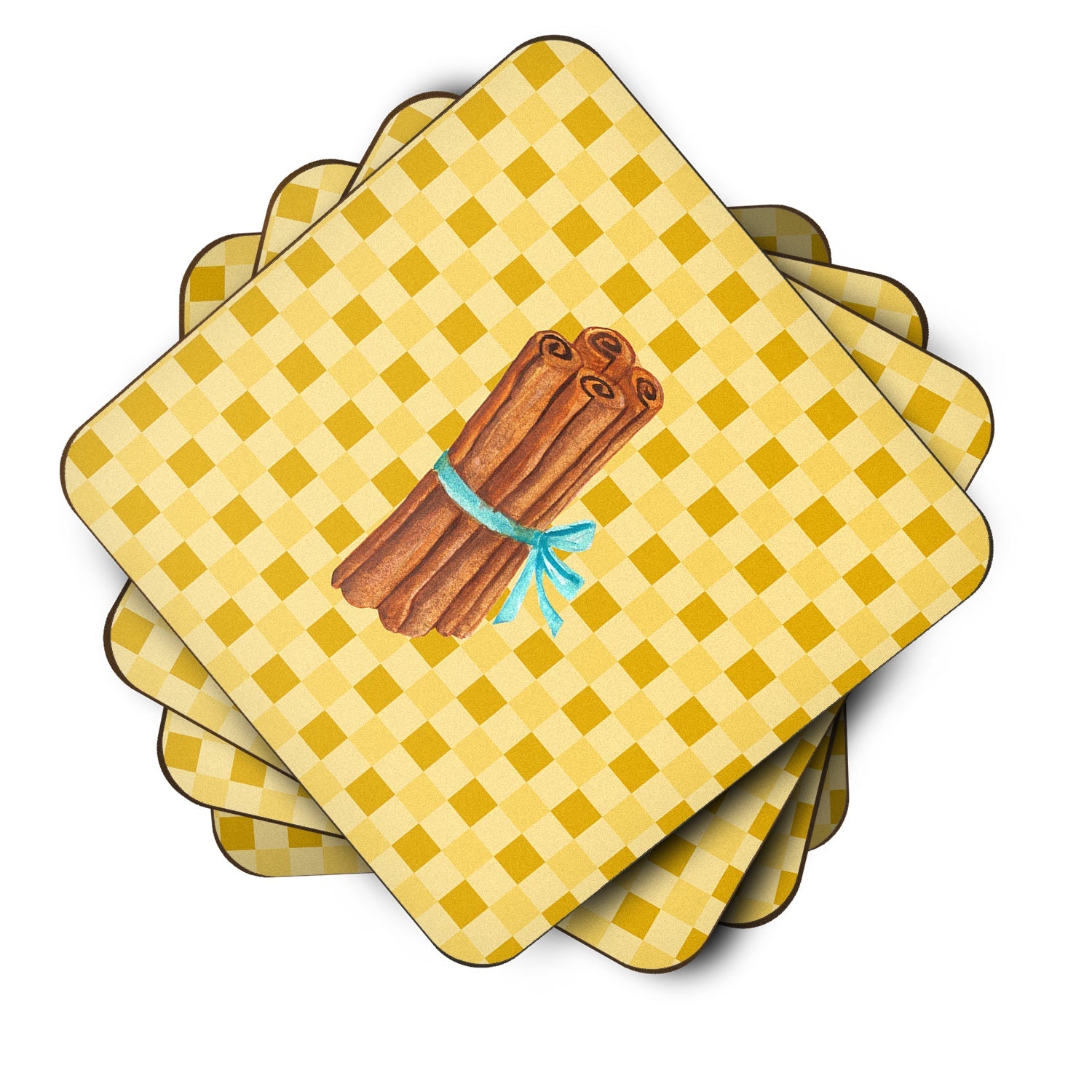 Cinnamon on Basketweave Foam Coasters Set of 4 Cup Coasters for Indoor Outdoor, Tabletop Protection, Anti Slip, Mouse pad Material