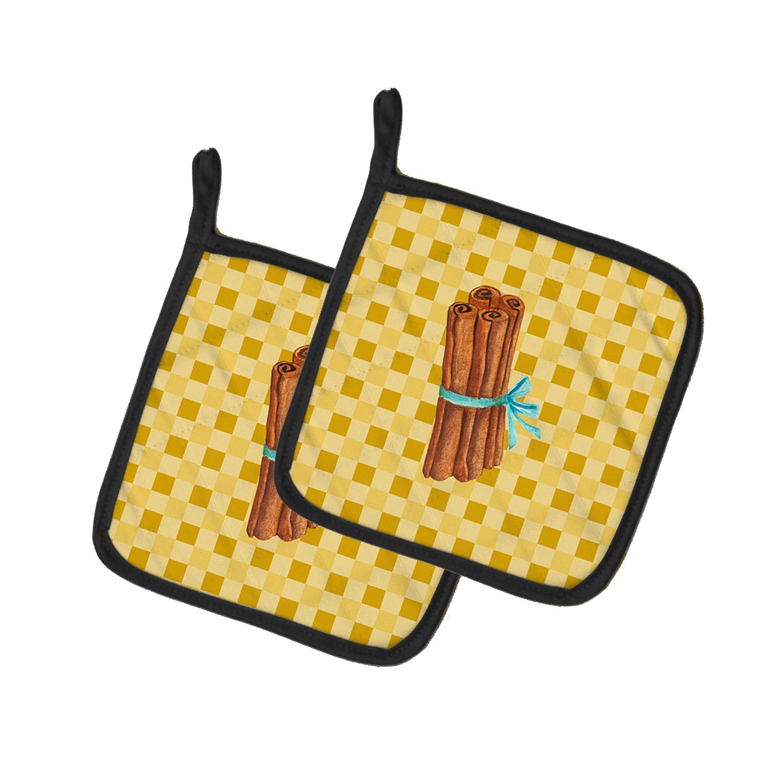 Cinnamon on Basketweave Pot Holder Set of 2 Heat Resistant Quilted Hot Pads 7.5 x 7.5 Inch, Insulated Kitchen Trivets for Cooking & Baking