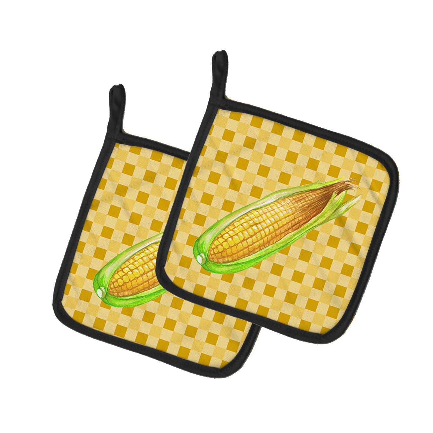 Corn on Basketweave Pot Holder Set of 2 Heat Resistant Quilted Hot Pads 7.5 x 7.5 Inch, Insulated Kitchen Trivets for Cooking & Baking