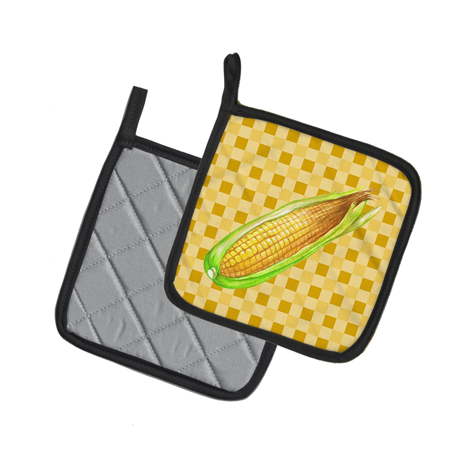 Corn on Basketweave Pot Holder Set of 2 Heat Resistant Quilted Hot Pads 7.5 x 7.5 Inch, Insulated Kitchen Trivets for Cooking & Baking