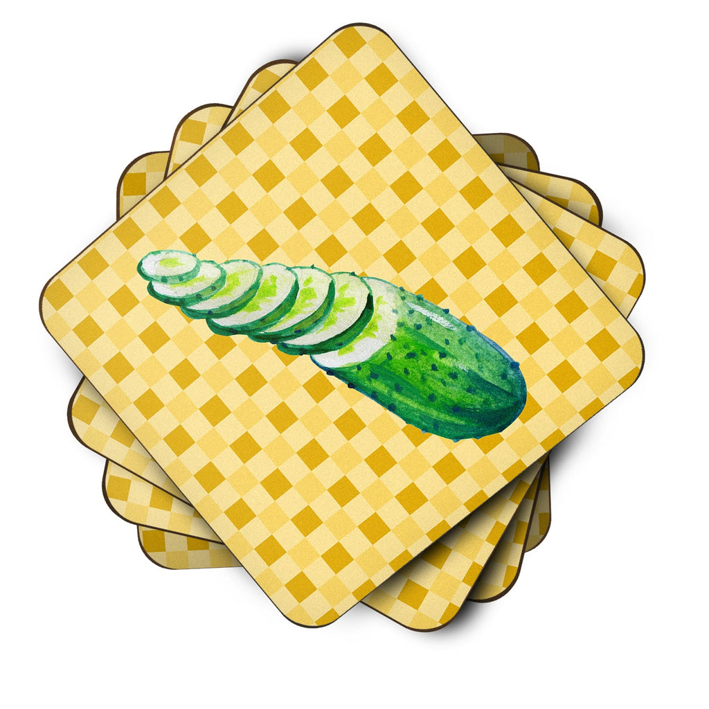 Cucumber on Basketweave Foam Coasters Set of 4 Cup Coasters for Indoor Outdoor, Tabletop Protection, Anti Slip, Mouse pad Material