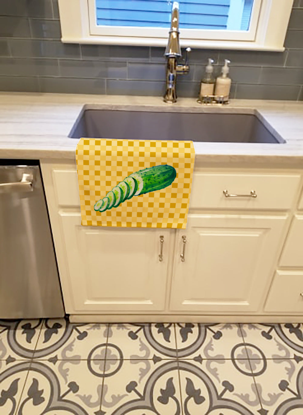 Cucumber on Basketweave Kitchen Towel Velour Plush Front and Cotton Loop Back Machine Washable