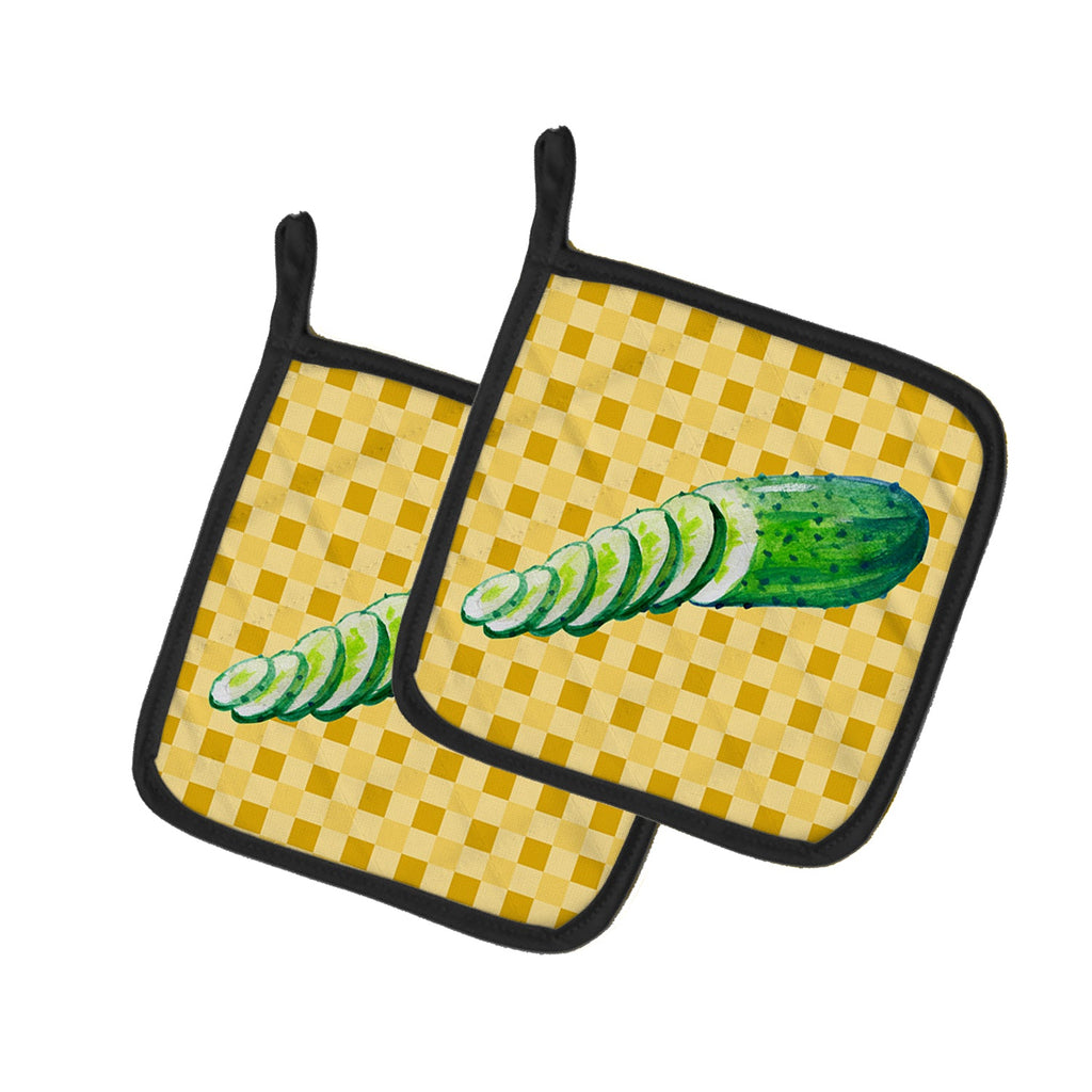 Cucumber on Basketweave Pot Holder Set of 2 Heat Resistant Quilted Hot Pads 7.5 x 7.5 Inch, Insulated Kitchen Trivets for Cooking & Baking