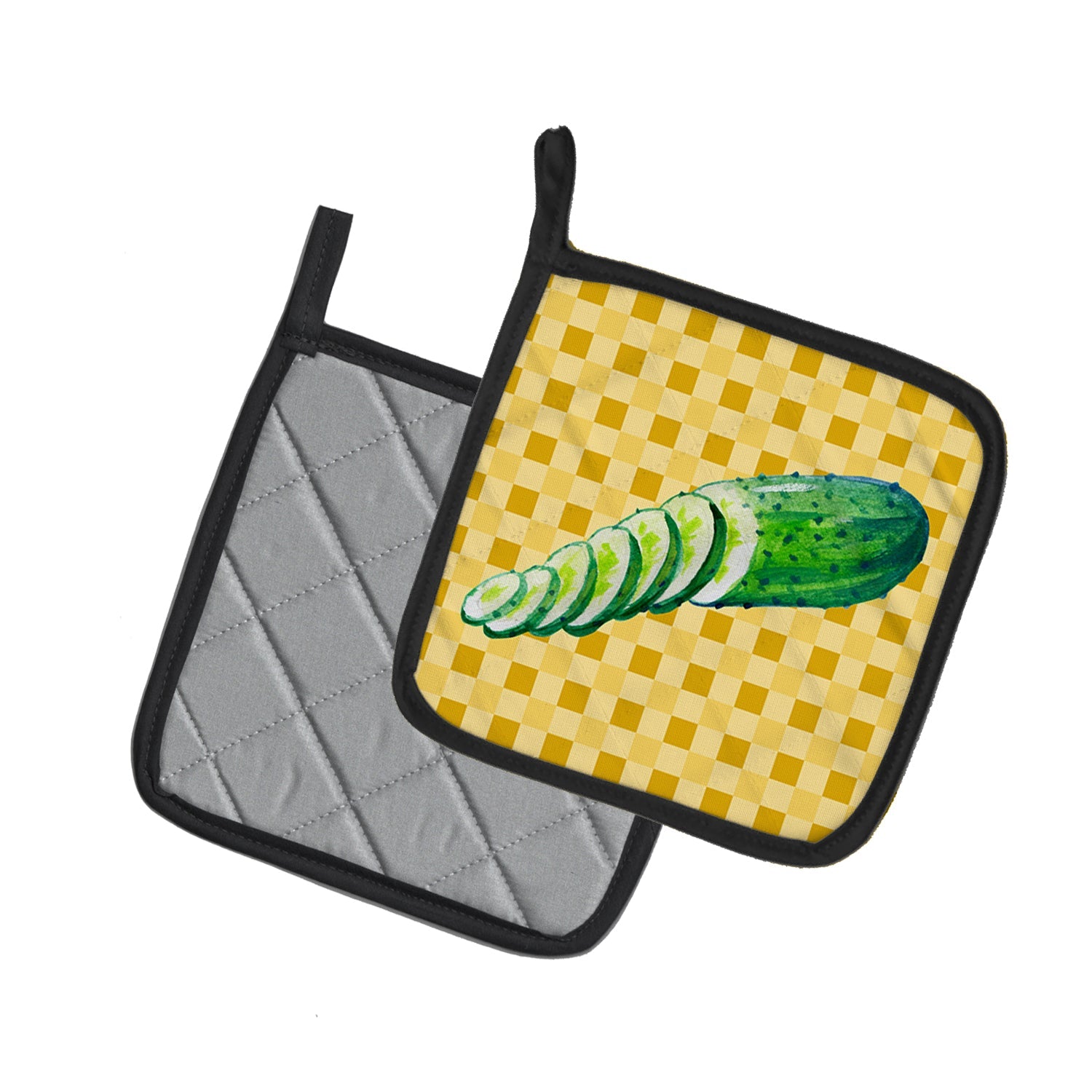 Cucumber on Basketweave Pot Holder Set of 2 Heat Resistant Quilted Hot Pads 7.5 x 7.5 Inch, Insulated Kitchen Trivets for Cooking & Baking