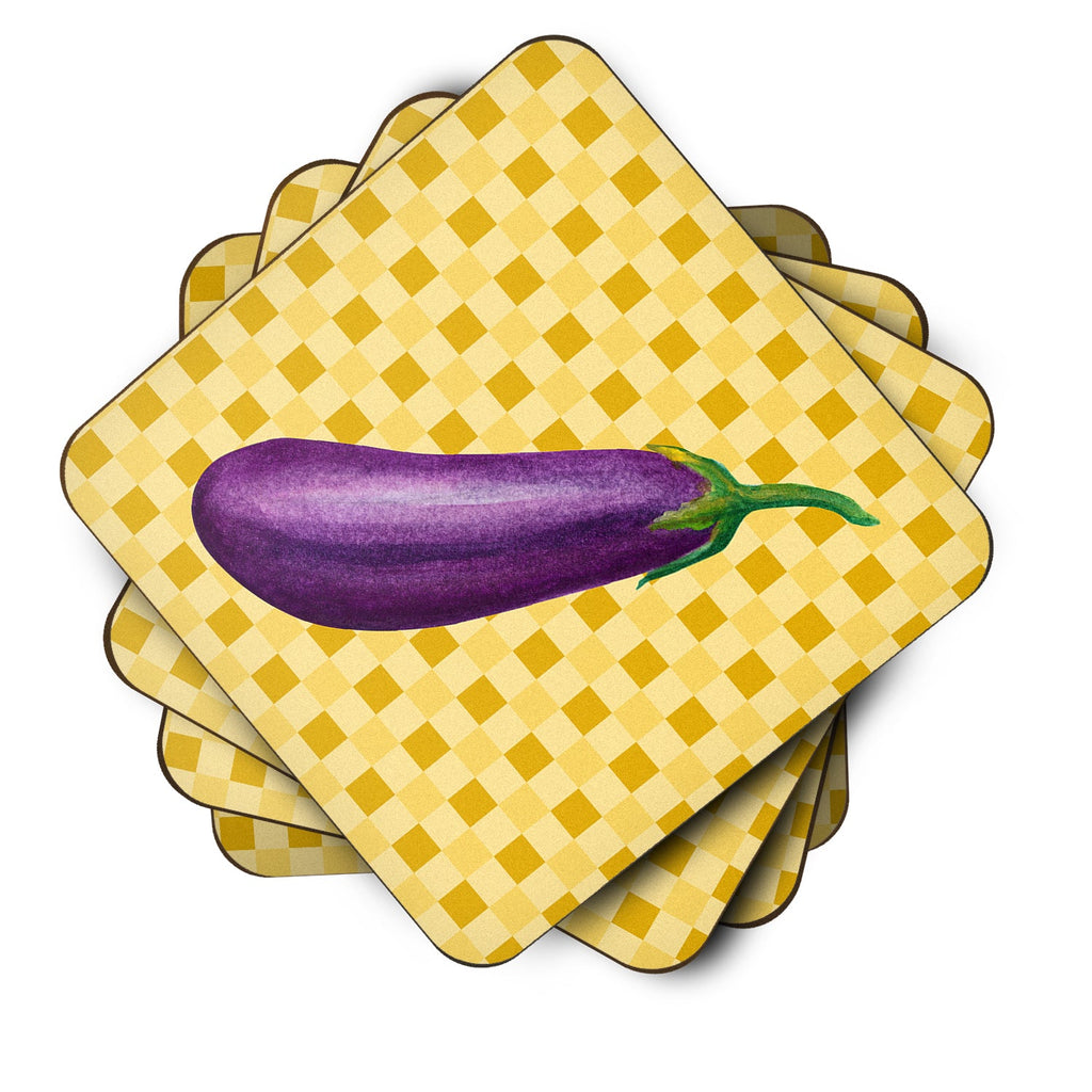 Eggplant on Basketweave Foam Coasters Set of 4 Cup Coasters for Indoor Outdoor, Tabletop Protection, Anti Slip, Mouse pad Material