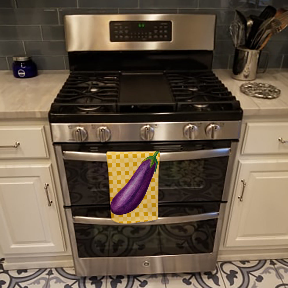Eggplant on Basketweave Kitchen Towel Velour Plush Front and Cotton Loop Back Machine Washable