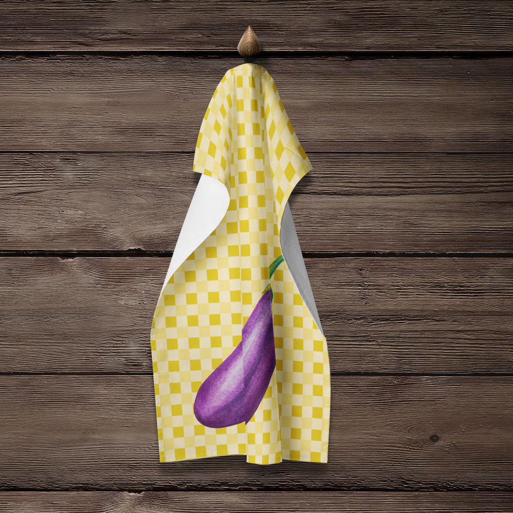Eggplant on Basketweave Kitchen Towel Velour Plush Front and Cotton Loop Back Machine Washable