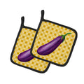 Eggplant on Basketweave Pot Holder Set of 2 Heat Resistant Quilted Hot Pads 7.5 x 7.5 Inch, Insulated Kitchen Trivets for Cooking & Baking