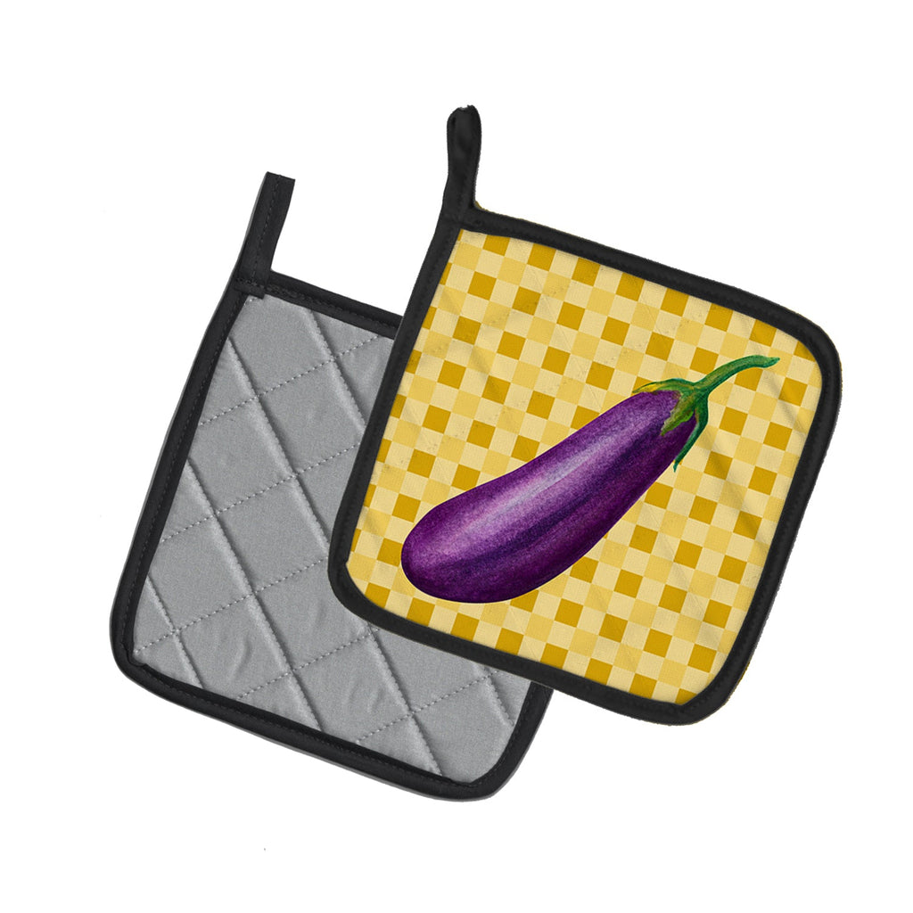 Eggplant on Basketweave Pot Holder Set of 2 Heat Resistant Quilted Hot Pads 7.5 x 7.5 Inch, Insulated Kitchen Trivets for Cooking & Baking