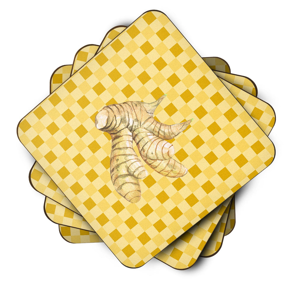 Galangal on Basketweave Foam Coasters Set of 4 Cup Coasters for Indoor Outdoor, Tabletop Protection, Anti Slip, Mouse pad Material