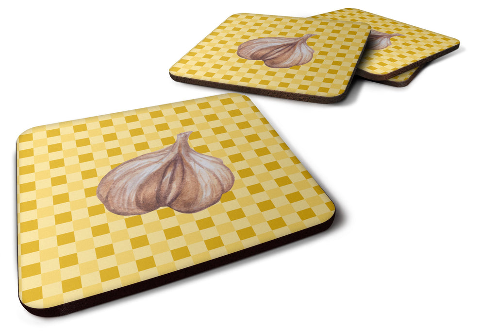 Garlic on Basketweave Foam Coasters Set of 4 Cup Coasters for Indoor Outdoor, Tabletop Protection, Anti Slip, Mouse pad Material