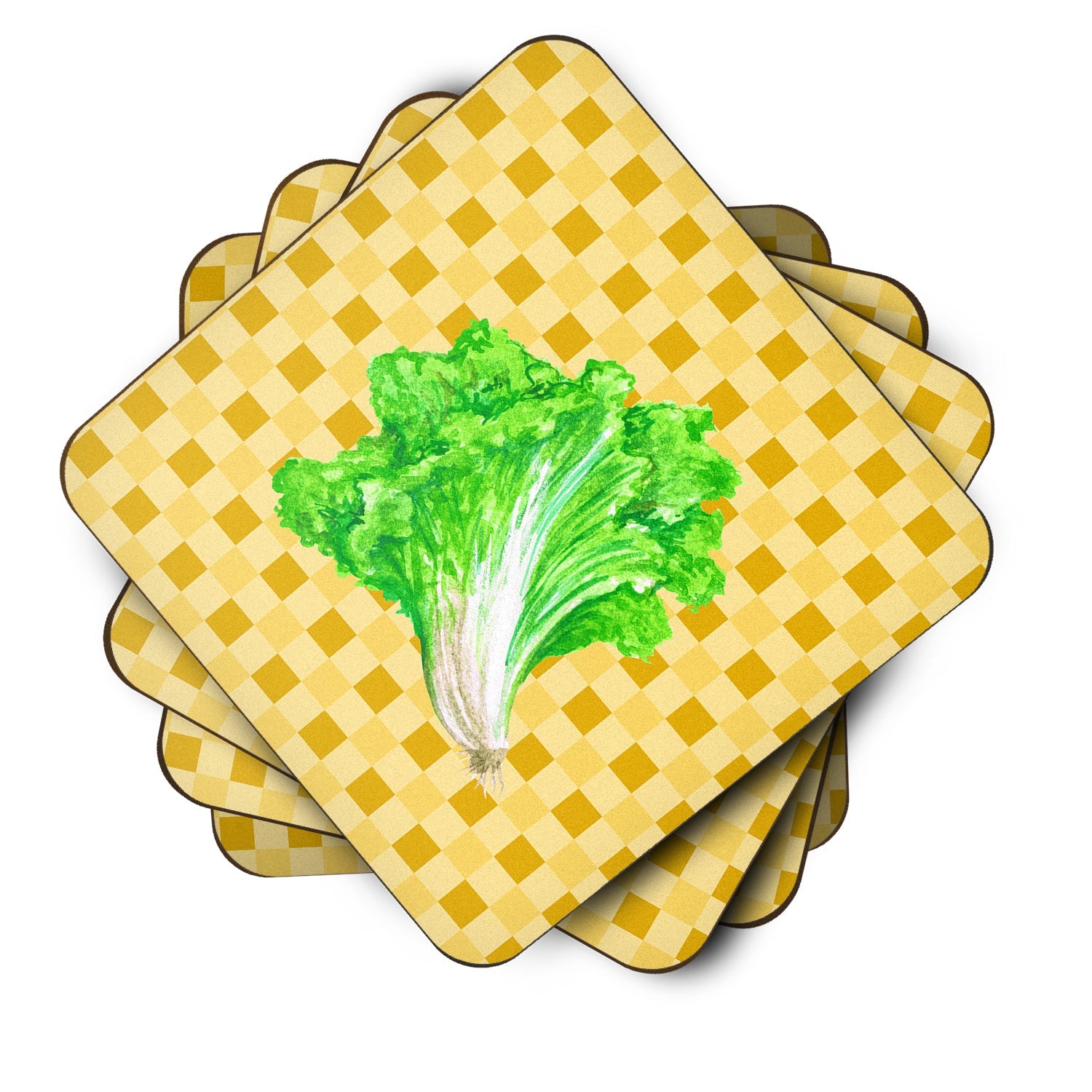 Lettuce on Basketweave Foam Coasters Set of 4 Cup Coasters for Indoor Outdoor, Tabletop Protection, Anti Slip, Mouse pad Material