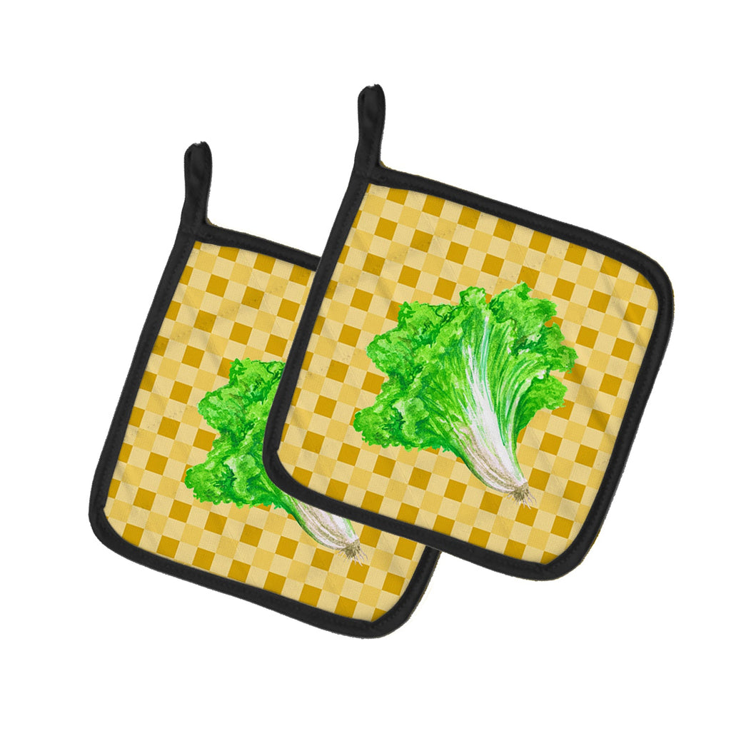 Lettuce on Basketweave Pot Holder Set of 2 Heat Resistant Quilted Hot Pads 7.5 x 7.5 Inch, Insulated Kitchen Trivets for Cooking & Baking