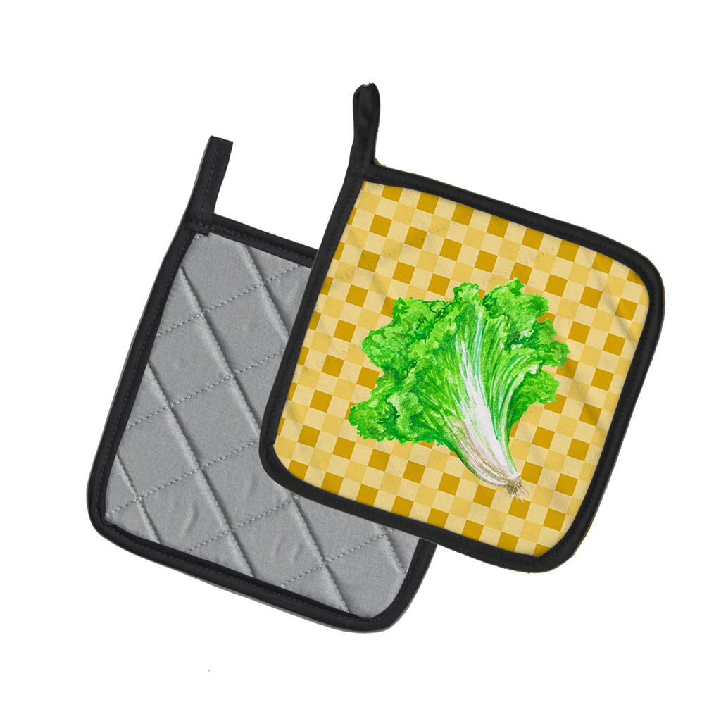 Lettuce on Basketweave Pot Holder Set of 2 Heat Resistant Quilted Hot Pads 7.5 x 7.5 Inch, Insulated Kitchen Trivets for Cooking & Baking